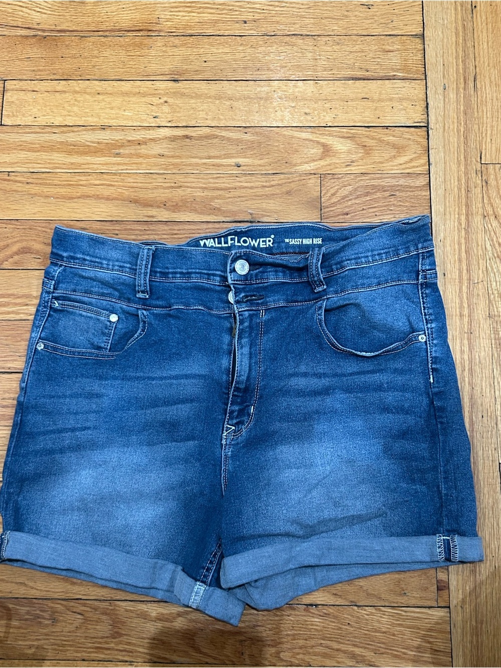 Wallflower Dark Blue Rolled Hem Denim Shorts